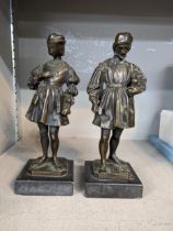 A pair of patinated bronze figures on plinths Location: