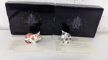 Two boxed Royal Crown Derby collectors guild paperweights to include Spice Kitten and Snuffle