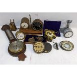 A mixed lot to include a Goliath repeater black dial alarm clock barometer, weighting scales and