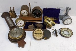 A mixed lot to include a Goliath repeater black dial alarm clock barometer, weighting scales and