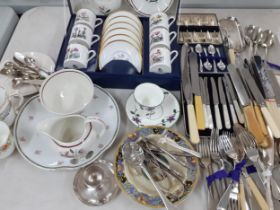 Tableware to include a Royal Worcester coffee set, a dessert service and others along with cutlery
