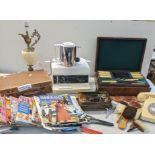 A mixed lot to include a Bakelite telephone, a canteen of cutlery, a collection of 1950's and