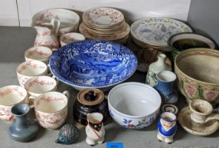 A mixed lot to include Studio pottery and mixed porcelain to include two Arcadian jugs Location: