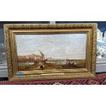Alfred Pollentine - oil on canvas, shipping scene in a gilt frame titled 'Shipping Off The