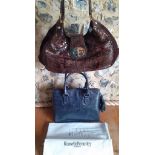Stuart Weitzman-Two faux snakeskin hand bags manufactured by Russell & Bromley, one in brown with