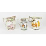 Three late 18th/early nineteenth century prattware moulded jugs, to include two naval theme ones,