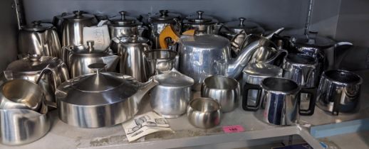 A collection of 'Old Hall' steel jugs and teapots, Picquot ware and others Location: 10.3