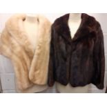 An arctic mink wrap together with a chestnut brown mink bolero jacket, 23" long x 36" chest.