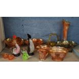 Mixed glass to include Carnival glassware to include bowls A/F, a vase and others together with a