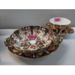 Four pieces of Royal Crown Derby Imari pattern to include a square nut dish, a slop dish in the form