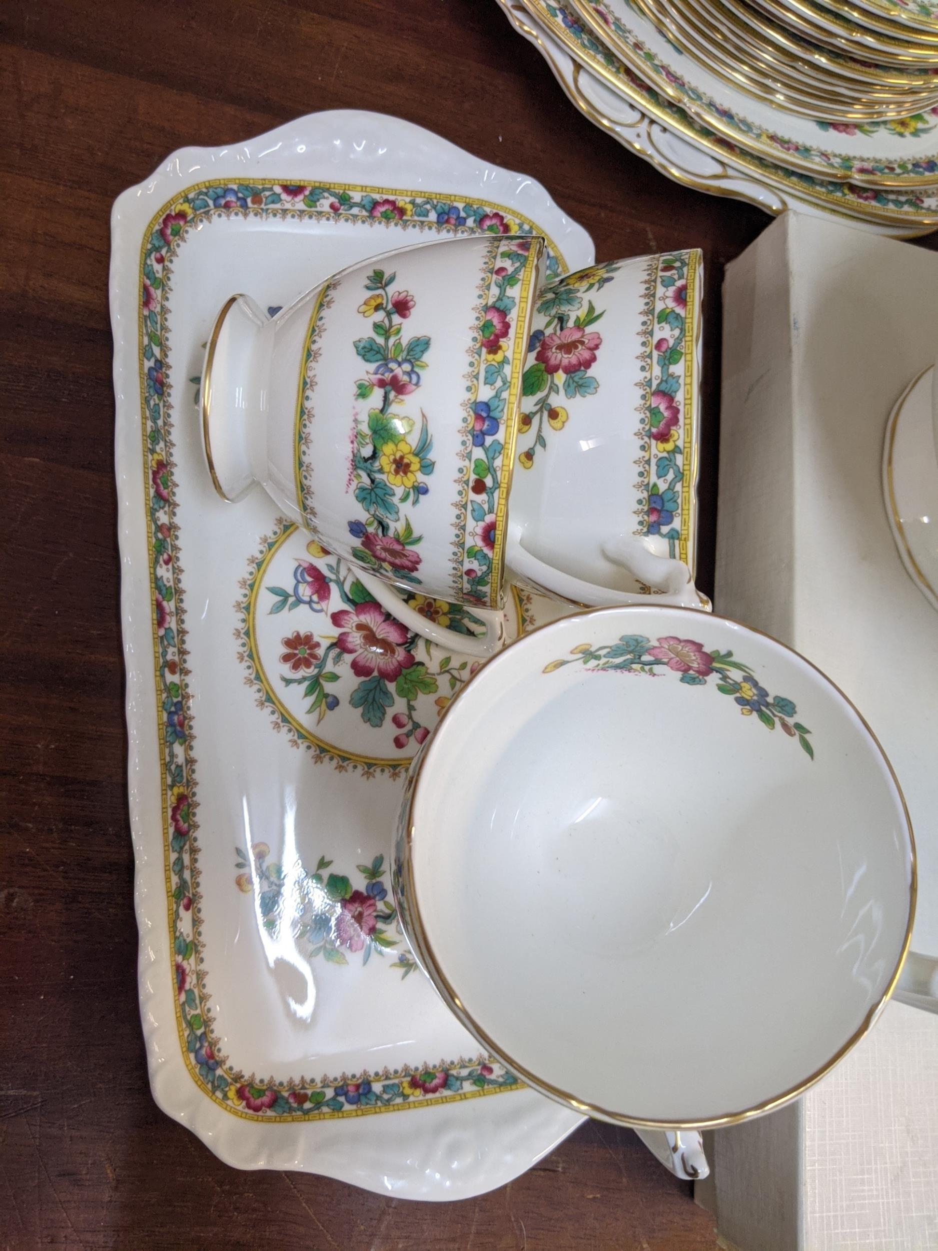 A Coalport Ming Rose pattern tea set with twelve cups, saucers, plates, a tea pot and other items - Image 3 of 5