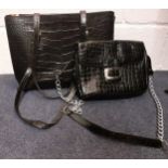 A vintage Conte Max black leather shoulder bag in a crocodile print together with a Sara Navarro