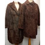 A group of 4 vintage furs to include a dark brown ermine coat 44" chest x 41" long, a Persian lamb