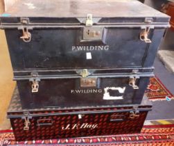 Three late 19th/early 20th Century black painted trunks. Location:RAB