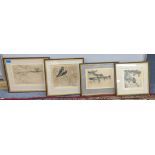 Four engravings by George Edward Collins depicting a Dartford Warbler, Teal and Wigeon, two