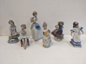 Six Lladro figures to include girls and ladies, no noticeable damage Location: