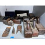 A group of wooden woodworking planes, a cased Mercer cylinder gauge and other items Location: