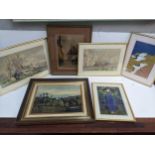 Pictures to include Gwen Barringer and May Powell watercolours, three prints and an early 20th