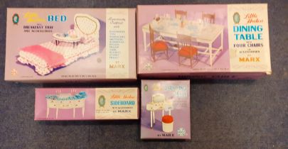 Four 1960's boxed sets of Little Hostess dolls furniture by Marx comprising the dining table,