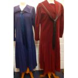 Laura Ashley-Two late 1970's/early 1980's soft cord dresses having a nautical influence in