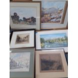 Pictures to include Michael Vicary a view of Windsor Castle watercolour, a farmstead pastel
