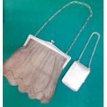 An early 20th Century white metal chain evening bag A/F (small hole-see photos) and a German