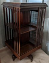 An early 20th century mahogany two tier revolving bookcase, 89.5cm h x 49cm w Location: CONR