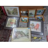 A quantity of framed and glazed oil paintings, watercolours, engravings and prints to include some