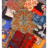 Liberty and other scarves-A Liberty silk scarf in 'burnt orange' having Autumnal patter, a late 20th