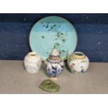 Japanese and Chinese ceramics to include ginger jars, a jade carving and a dish Location: