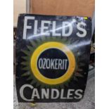 A Fields Ozokerit Candles enamel advertising sign, 123cm x 91cm Location: A1F