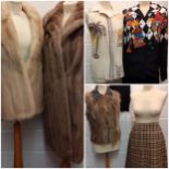 A vintage Lister Minquilla brown faux fur coat 40" chest, a vintage Marcus cream mink stole, a