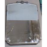 An Art Deco frameless mirror having a chrome Deco detail to the top, 38cm h x 25cm w Location: A3M