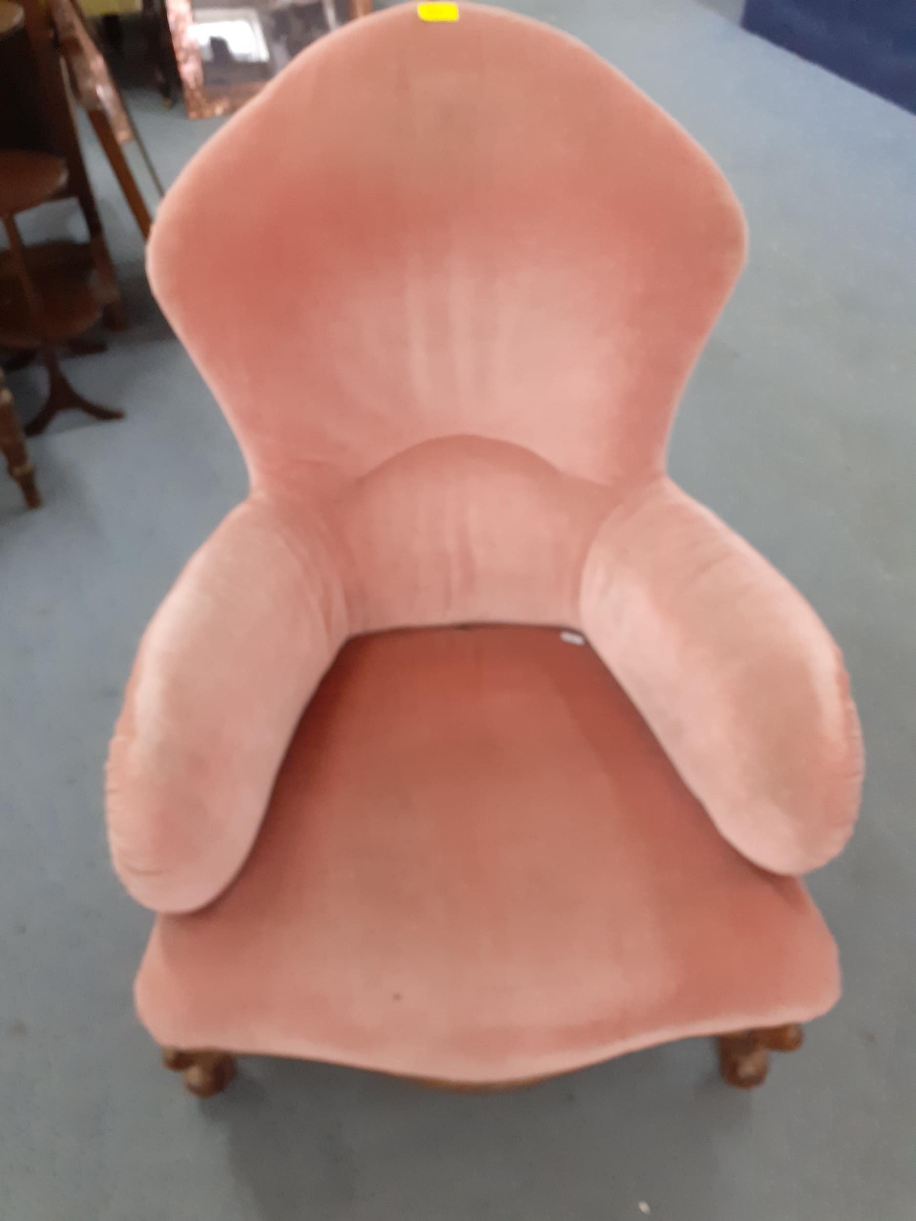 A Victorian pink upholstered nursing chair on front beech cabriole legs Location: RAM - Image 3 of 3