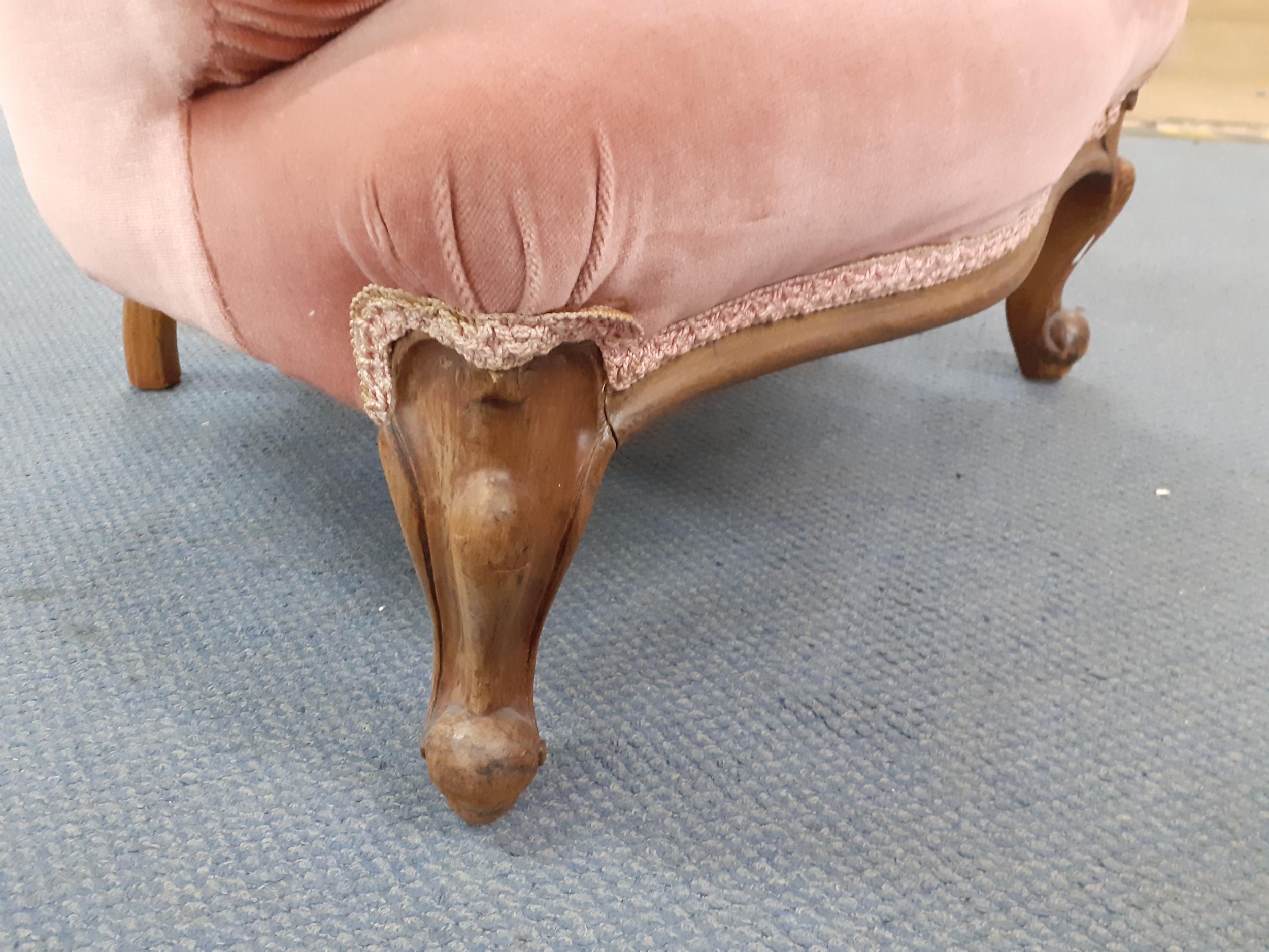 A Victorian pink upholstered nursing chair on front beech cabriole legs Location: RAM - Image 2 of 3