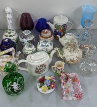 A mixed lot to include 20th century ginger jars, tea pots to include a harmony kingdom teapot and