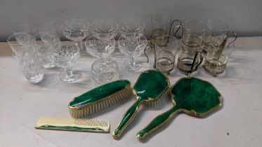 A small collection of glassware together with a dressing table set Location: