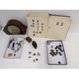 Collectables to include postage stamps, coins, military and other badges, watches and other items