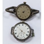 Two early 20th century silver watches to include trench watch having a J.W Benson 15 jewel movement