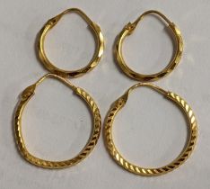 Two pairs of yellow metal earrings, stamped 22c, 4.5g Location: