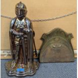 An early 20th century cast iron enamelled fire companion set in the form of a knight Location: RAF