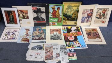 A mixed lot of advertising posters and prints to include Wills Woodbines Cigarettes reproduction
