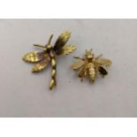 A 9ct gold dragonfly brooch, and a 9ct gold honey bee brooch, 5.6g Location: