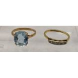 An 18ct gold and platinum ring set with diamonds, AF, 2.0g, along with a 9ct gold ring set with a