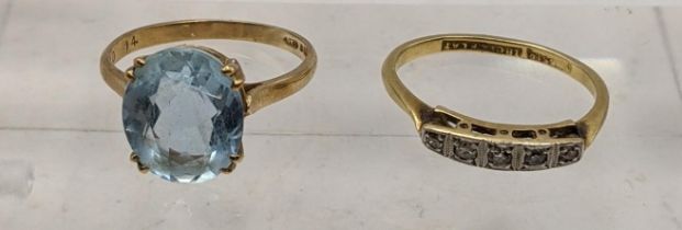 An 18ct gold and platinum ring set with diamonds, AF, 2.0g, along with a 9ct gold ring set with a