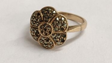 A 9ct gold marcasite cluster ring, 3.4g Location: