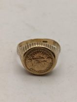 A 9ct gold signet ring set with an Austrian coin, 5.6g Location: