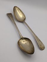 A pair of early 19th century George III silver table spoons, total weight 121g Location: