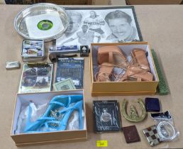 A mixed lot to include a Yoko Ono single, a silver plated dish, a pipe, an original drawing by