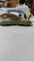 A mixed lot to include glassware, crystal cut bowls and others, a model of racing dogs on a plinth